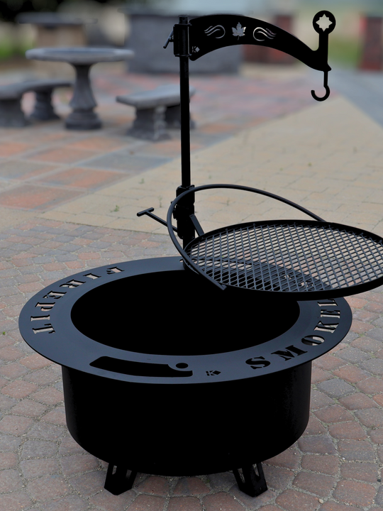 Swing-out Metal Fire Grill with Pot Holder
